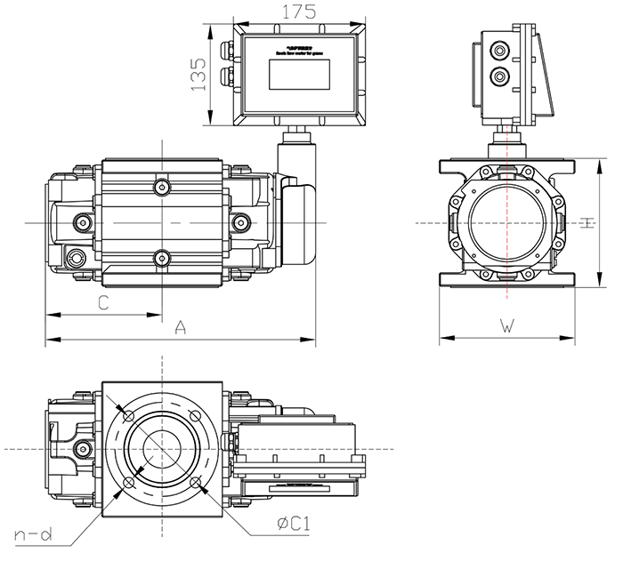 DN40氣體羅茨流量計外形尺寸圖