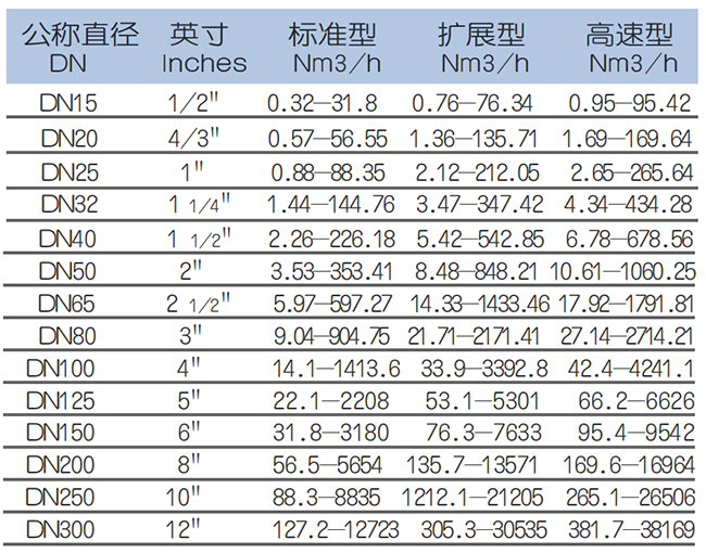 氫氣計(jì)量表流量范圍表